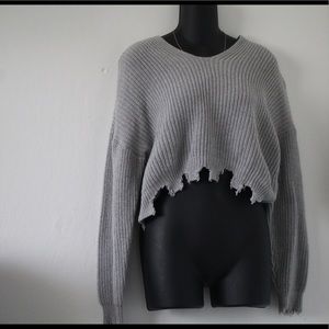 Distressed Grey Sweater with Hoodie